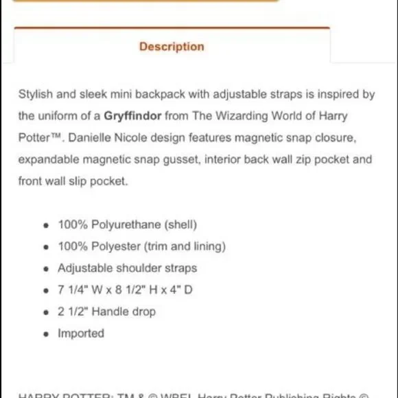 Gryffindor uniform‎ backpack 🎒Harry Potter - Picture 6 of 6